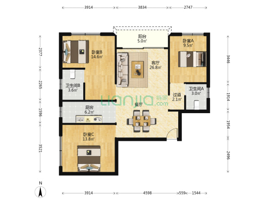 永秀巷 3室1厅2卫 105平方
