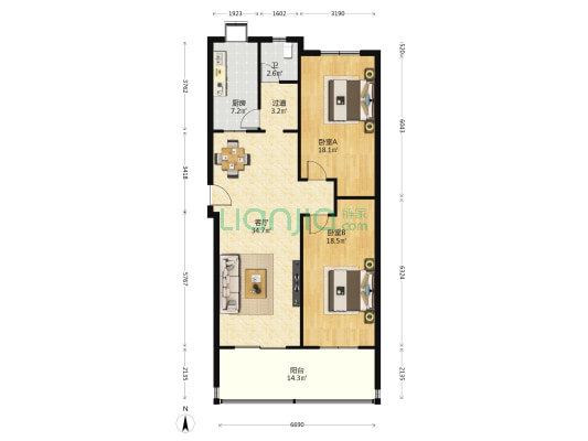 碧水阁 2室1厅1卫 112平方