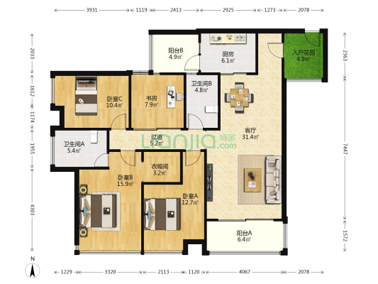 东山月府 4室1厅2卫 150平方