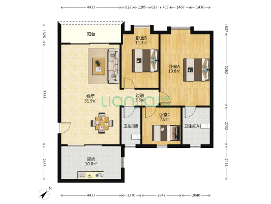 海怡阁 3室1厅2卫 126平方