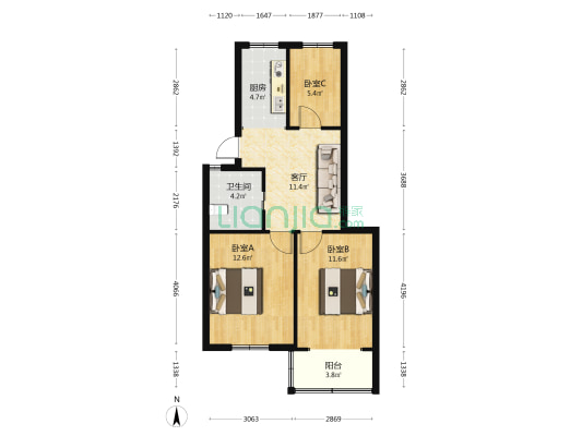 前观巷 3室1厅1卫 67平方