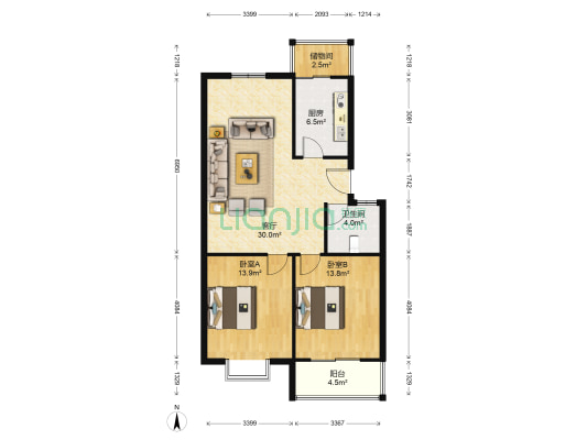 芳邻家园 2室1厅1卫 88平方