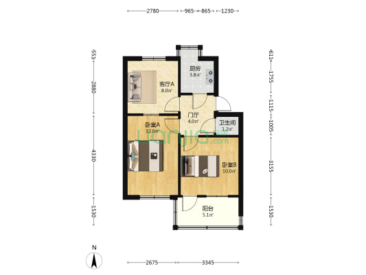 罗城头一号院 2室1厅1卫 48平方