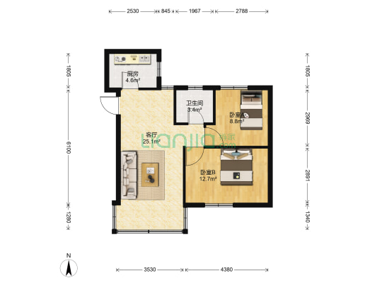 长安金苑 2室1厅1卫 65平方