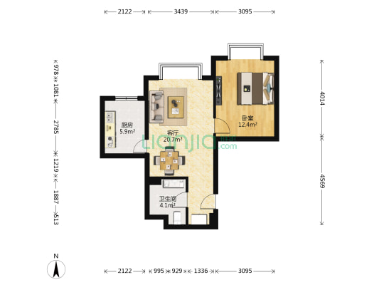 紫芳园三区 1室1厅1卫 62平方