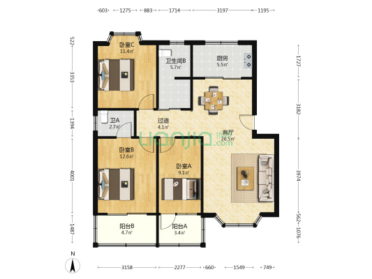 排水小区 3室1厅2卫 97平方