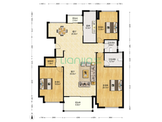红枫林 3室2厅2卫 174平方