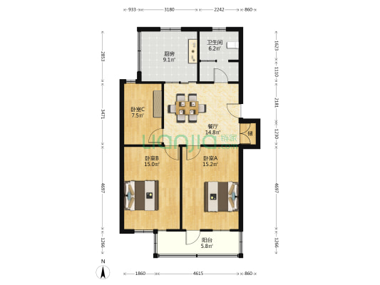 樊泾村 3室1厅1卫 83平方
