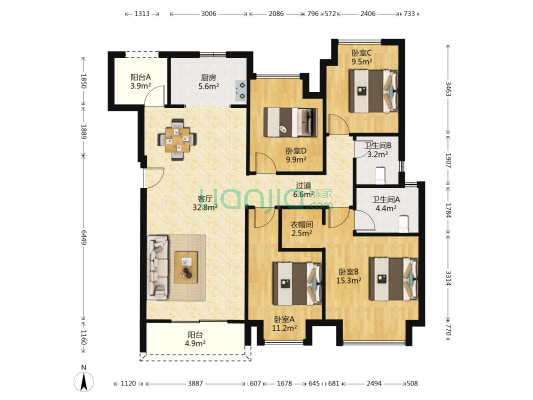 龙湖千山新屿(二手) 4室1厅2卫 125平方
