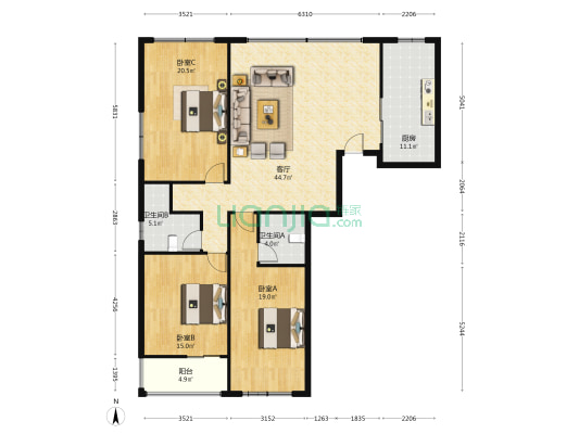 吕庄一路 3室1厅2卫 155平方
