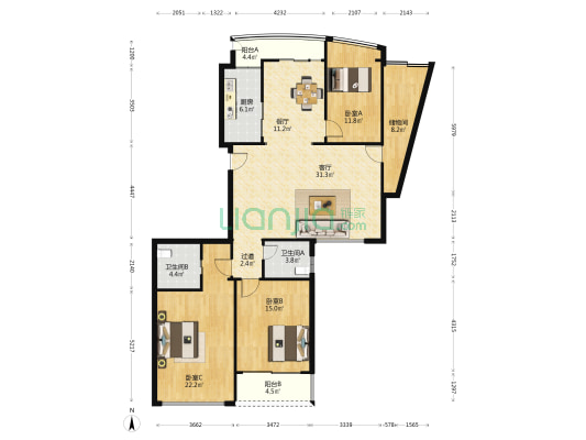 名人公馆 3室2厅2卫 148平方