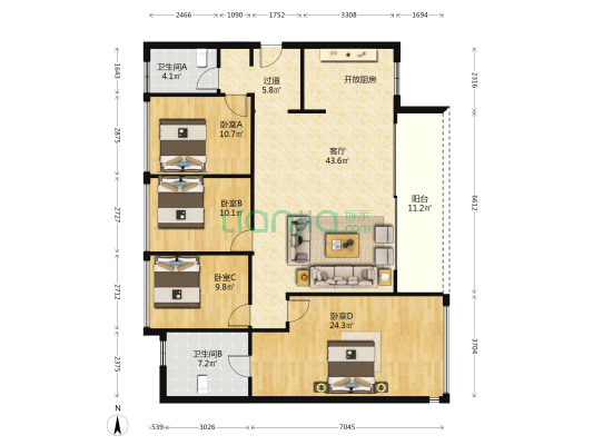 前海润峯府 4室1厅2卫 150平方
