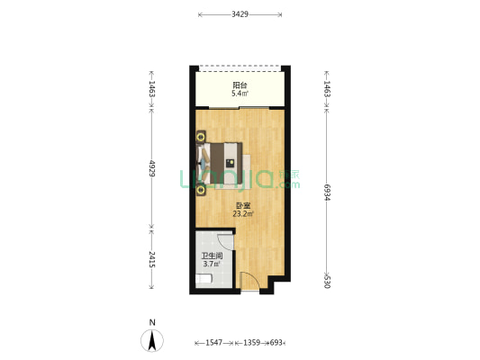 金钻商贸公寓 1室0厅1卫 43平方