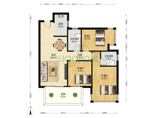 阳光城龙光檀映滨江·天境 3室1厅2卫 98平方