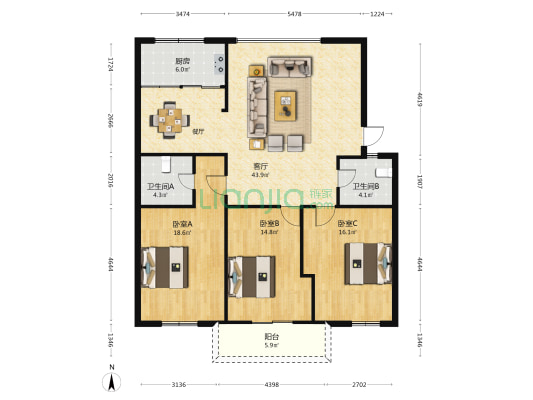 宏兴村 3室1厅2卫 131平方