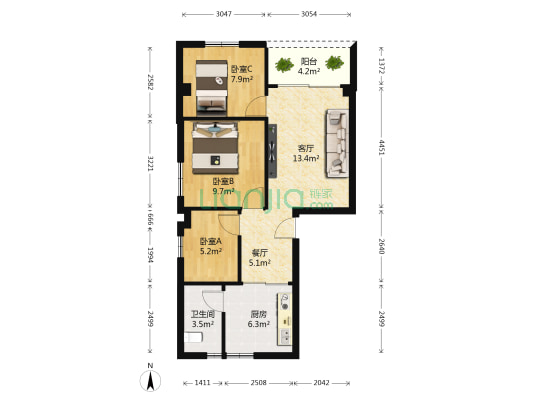 富华苑一街 3室2厅1卫 85平方