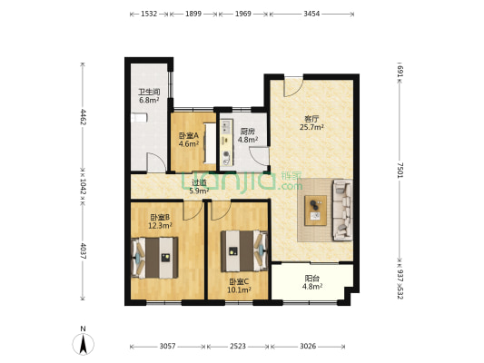 天正理想城 3室1厅1卫 88平方