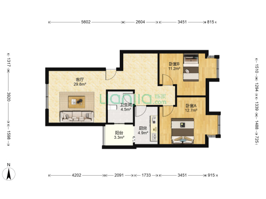 华西花园 2室1厅1卫 78平方