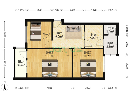 五昭路9号 3室1厅1卫 63平方