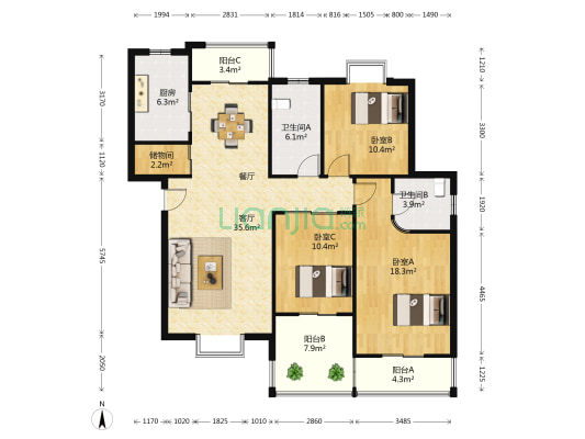 海天幸福小城 3室1厅2卫 1289平方