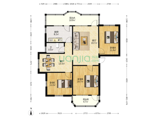 霞山北住宅74号 3室2厅1卫 110平方