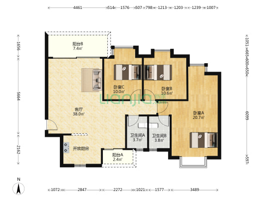 天鹿花园 3室1厅2卫 116平方