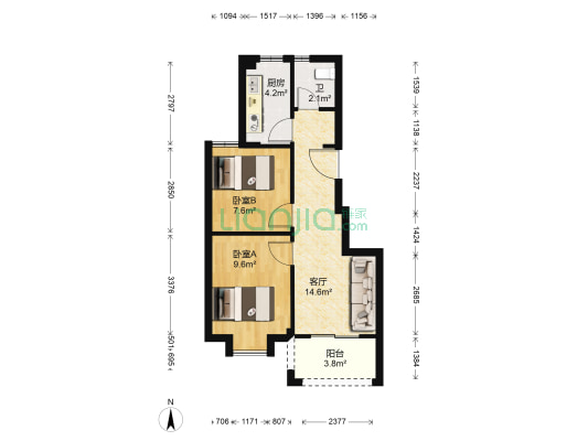 忆江南小区北区 2室1厅1卫 61平方