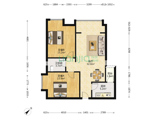 新丰嘉苑 2室1厅1卫 88平方