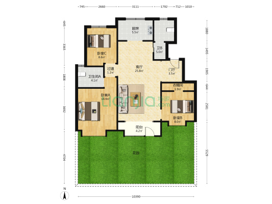 林溪雅苑 3室1厅2卫 110平方