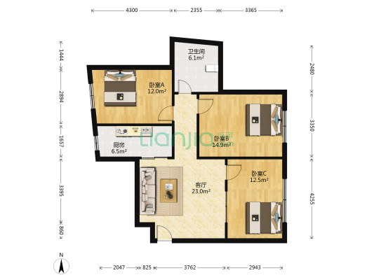 蓬莱新天地振华公寓 3室1厅1卫 98平方