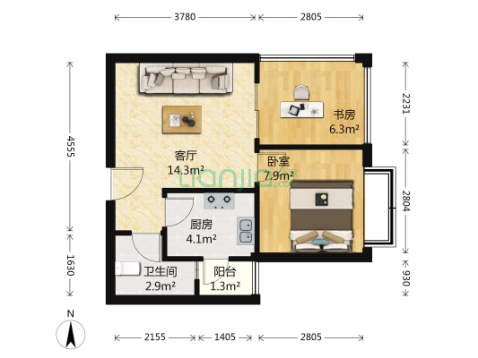 汇景花园 2室1厅1卫 48平方