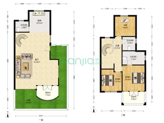 月桂花园 3室1厅3卫 162平方