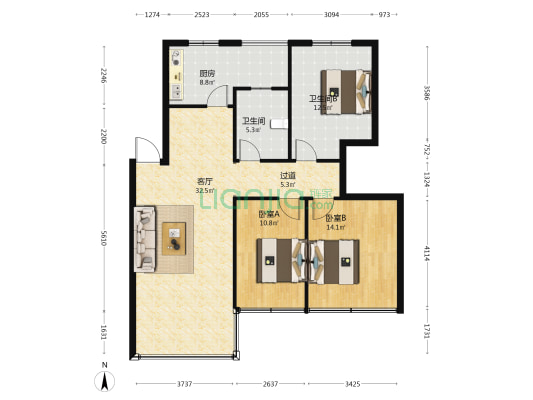 和源小区 2室1厅2卫 111平方