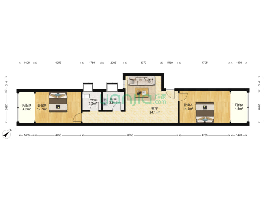 恒发新村和谐小区 2室1厅1卫 84平方