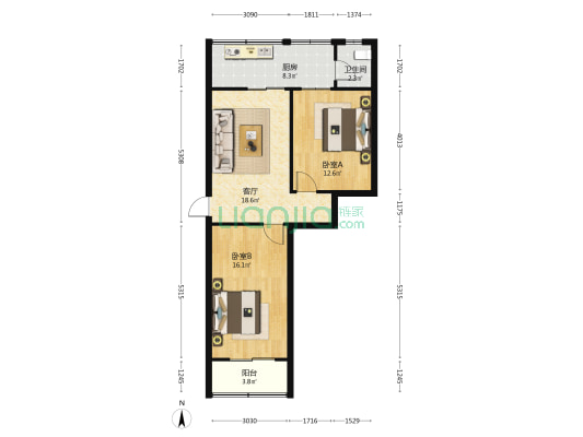 西安市第五医院家属院 2室1厅1卫 69平方