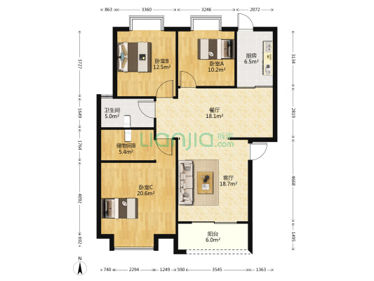 翰馨苑南苑 3室2厅1卫 114平方