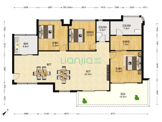 越秀星汇文瀚 2室1厅2卫 153平方