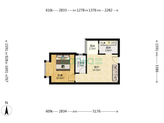 三元极第 1室1厅1卫 39平方