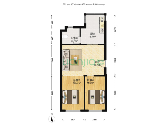 新华人家C区 2室1厅1卫 62平方