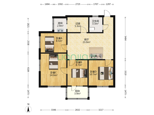 金刚里 4室1厅1卫 94平方
