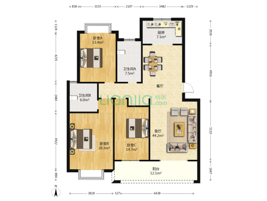 城市之间 3室1厅2卫 135平方