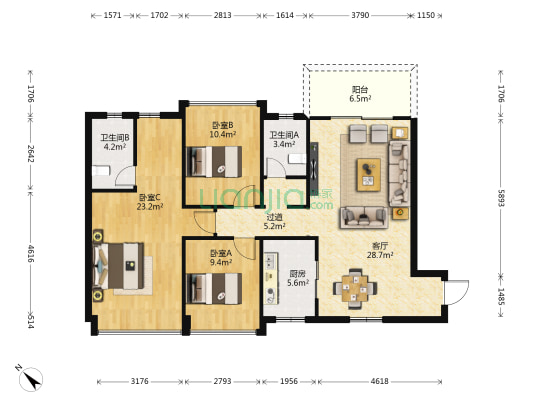 碧桂园凤凰城凤凰名苑 3室1厅2卫 118平方