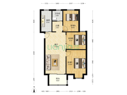 东骏华府 3室1厅1卫 94平方