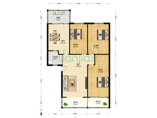 合旺园 3室2厅1卫 141平方