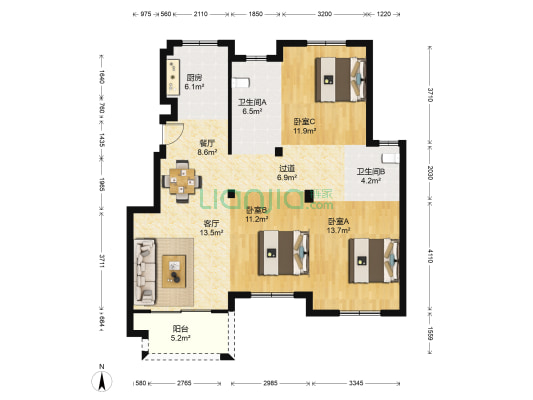 华馨家园 3室2厅2卫 114平方