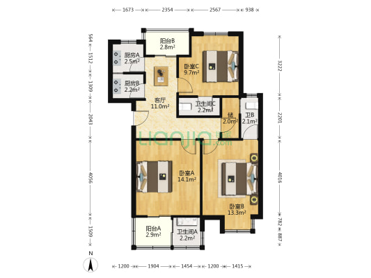 秀月家园北区 3室1厅3卫 81平方