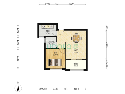 双水家园沁园 1室1厅1卫 64平方
