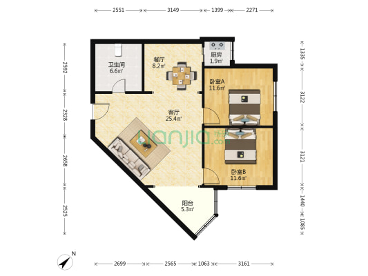 远龙公寓 2室2厅1卫 98平方
