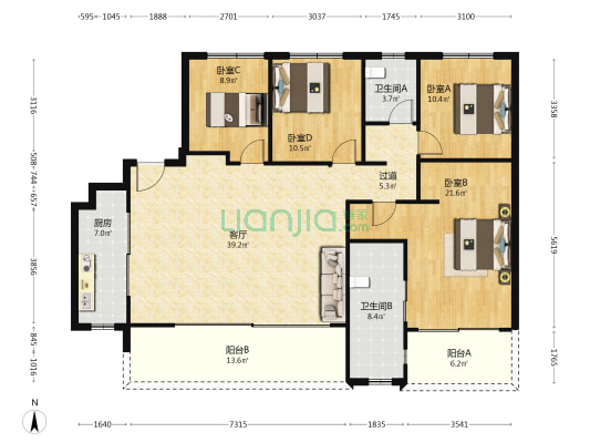 卓越晴翠 4室1厅2卫 165平方