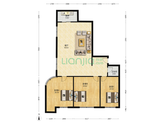 南波大厦 3室1厅1卫 158平方